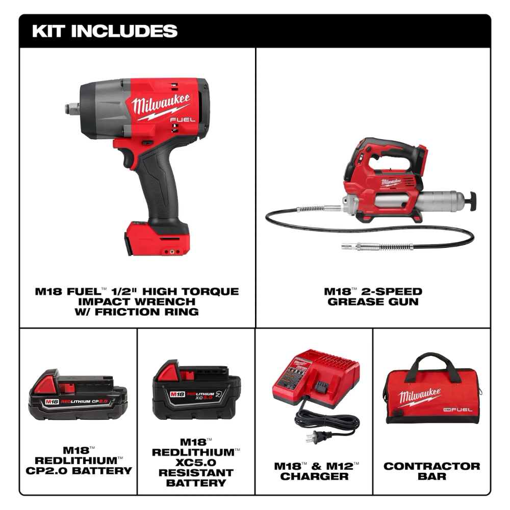 Milwaukee M18 FUEL 1/2" HTIW w/ Friction Ring & Grease Gun C from Columbia Safety